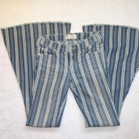 Free People Denim - Free People Blue & White Stripe Wide Flare Bellbottom Jeans | VGUC | 25